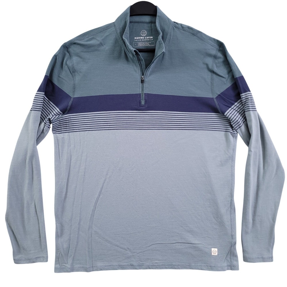 Marine Layer Pullover Men L Blue The Air Quarter Zip Lightweight Performance